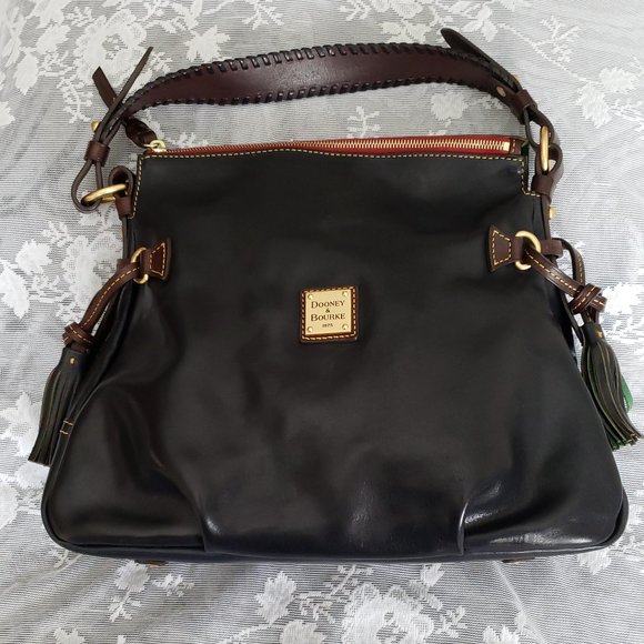 Dooney & Bourke Black Leather Shoulder Bag with Gold Accents - Picture 2 of 11